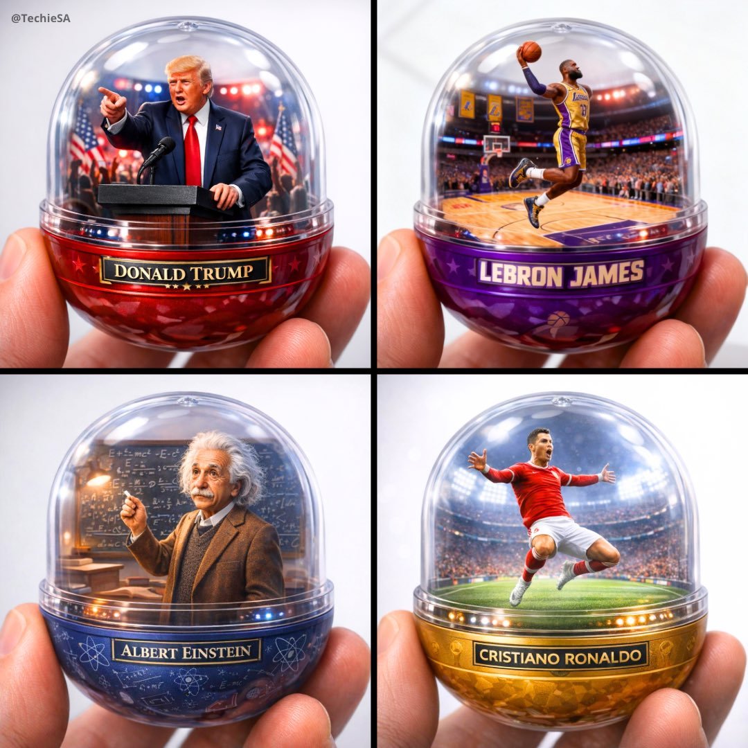 Detailed transparent gashapon capsule diorama, held between AI photo prompt example