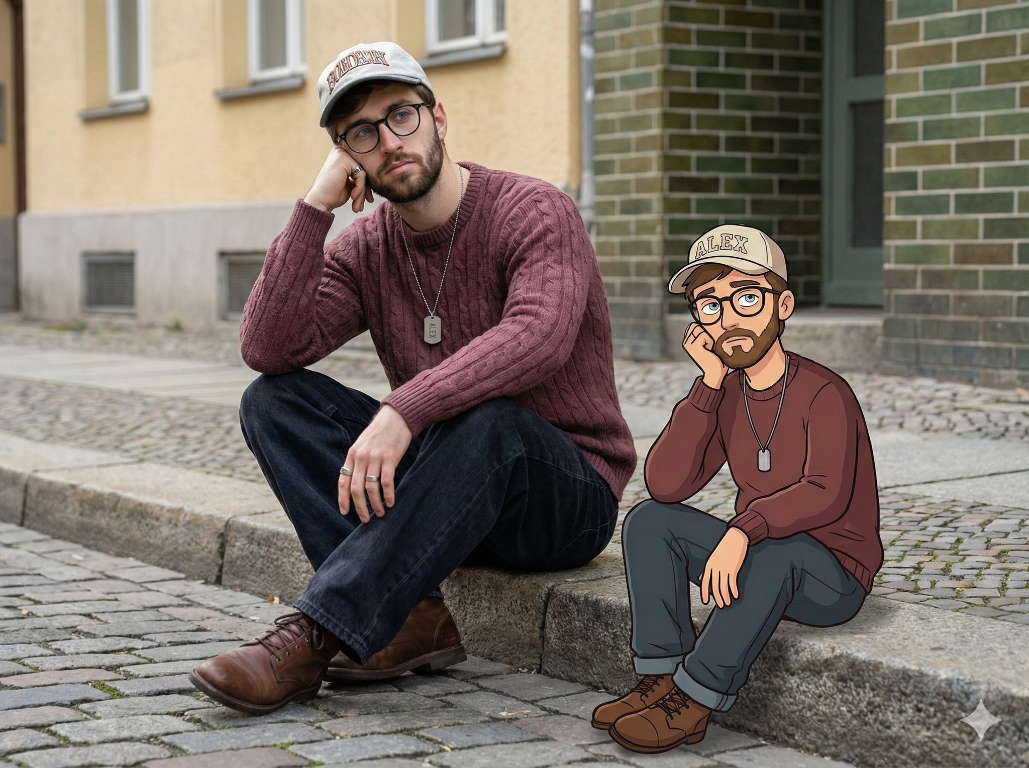 Transform this image [Upload Your Image] into a 64K DSLR shot resolution of A creative urban street portrait featuring a AI photo prompt example
