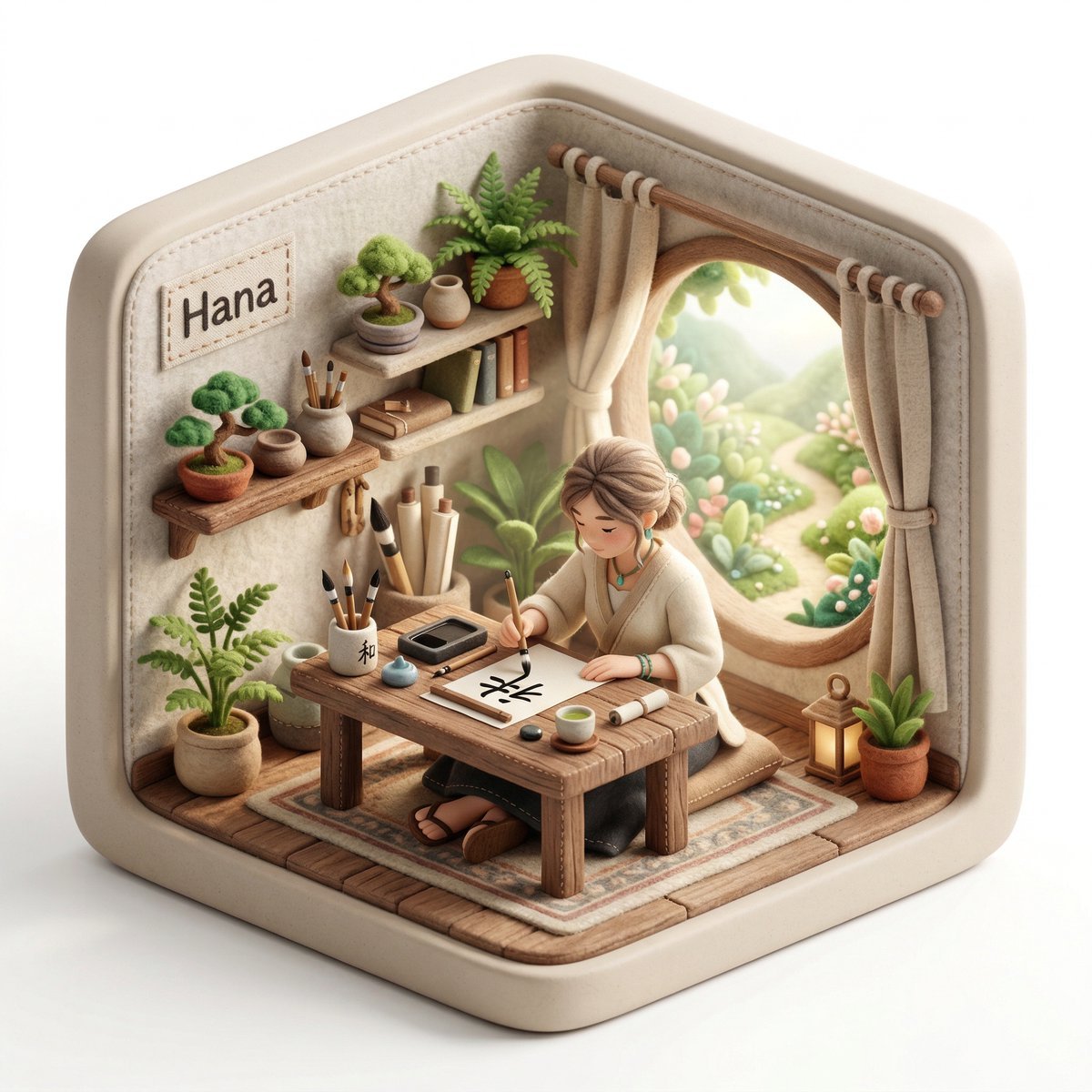 3D isometric diorama illustration of an original character named AI photo prompt example