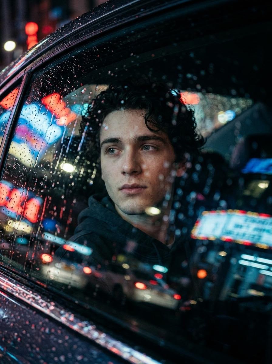 Create a highly cinematic and realistic photo of a person using the face from the uploaded image. The person is sitting AI photo prompt example