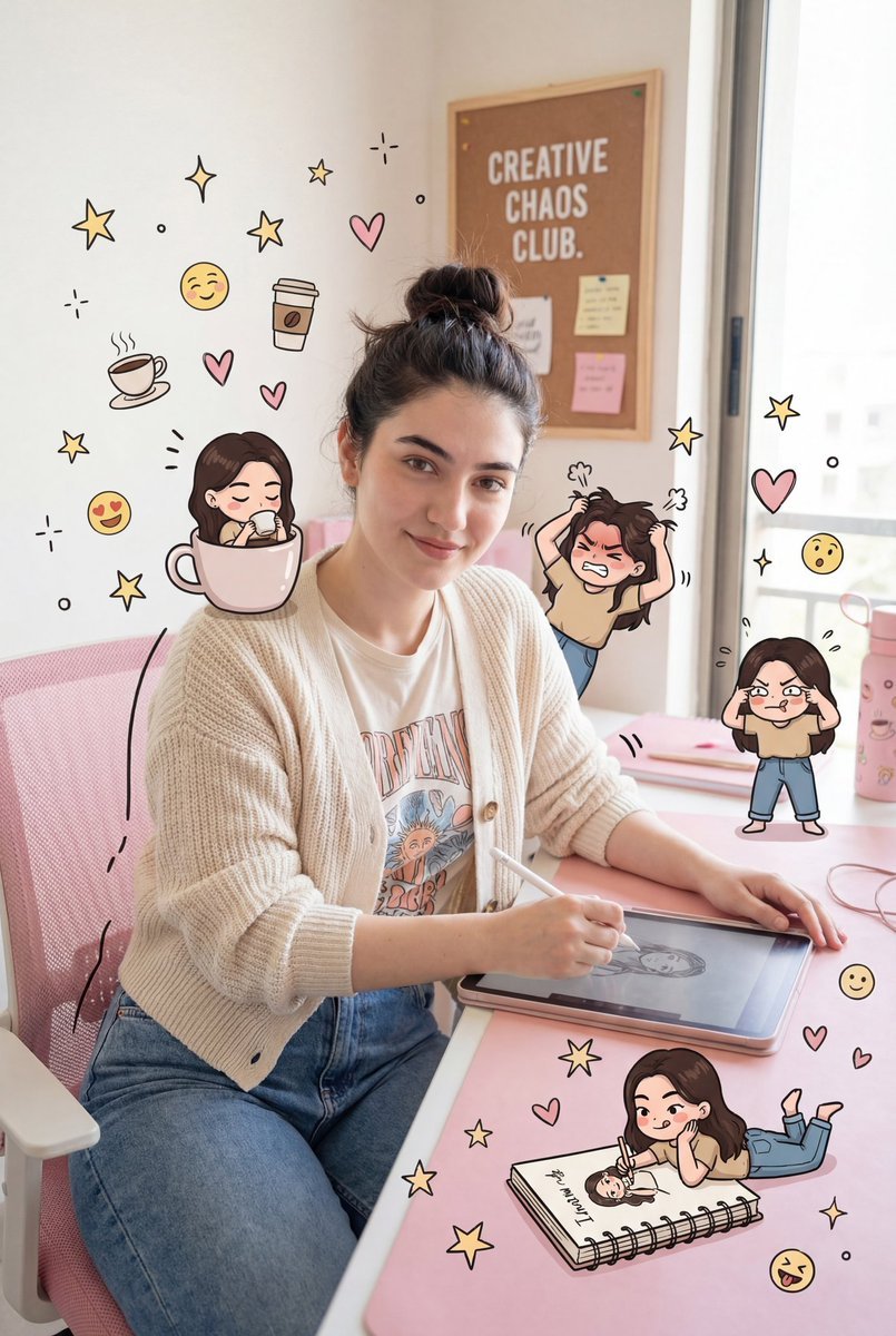 Use the reference photo to create a realistic female character, soft smile, with a fun and natural expression, without c AI photo prompt example