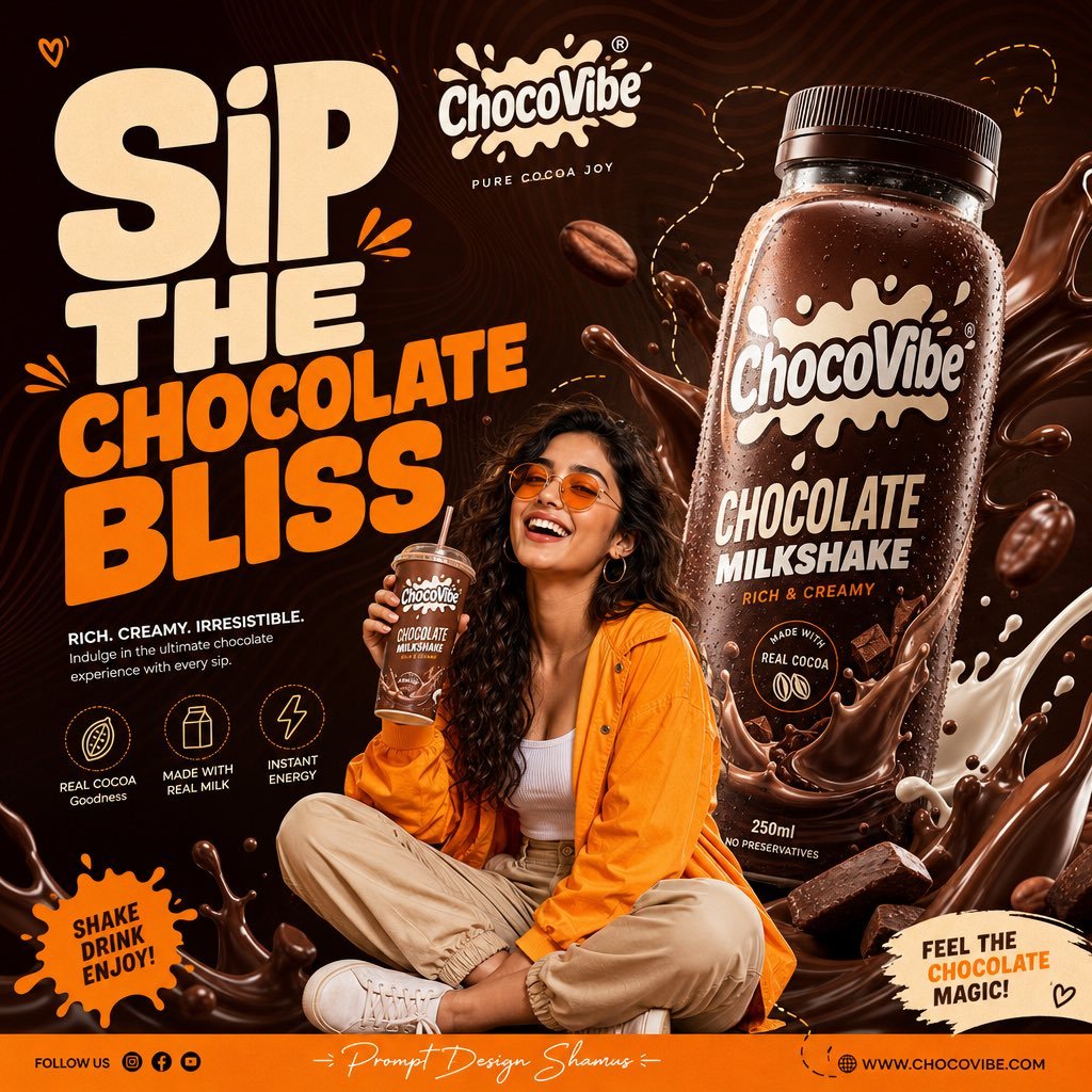 Premium Gen-Z commercial advertising poster for a **Chocolate AI photo prompt example