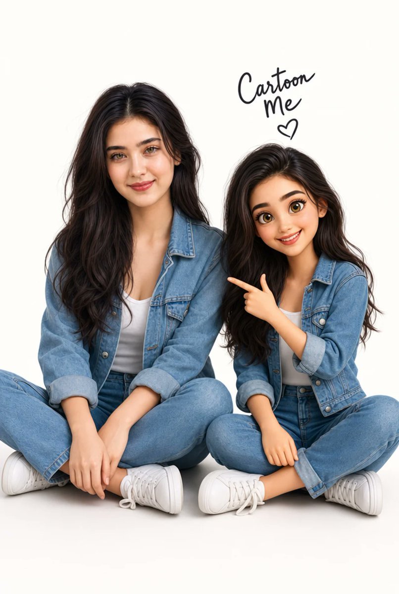 Use given photo as the mandatory facial reference. Create a "Cartoon Me" image: a realistic version of me sitting on the AI photo prompt example