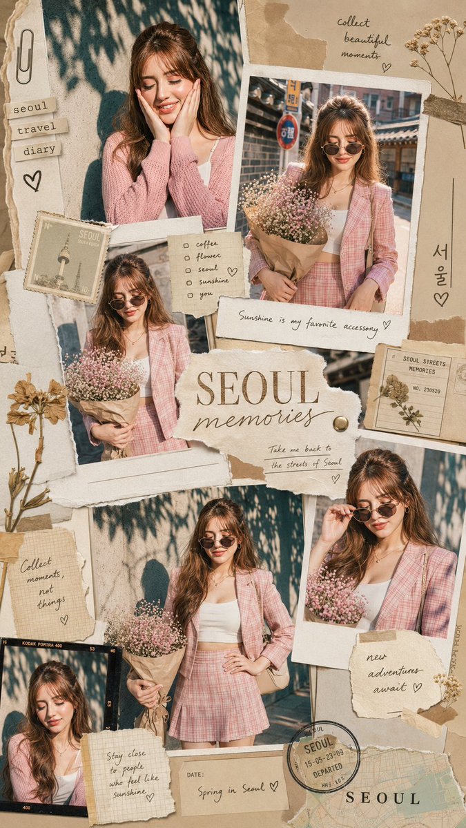 Stylish aesthetic travel scrapbook collage — AI photo prompt example