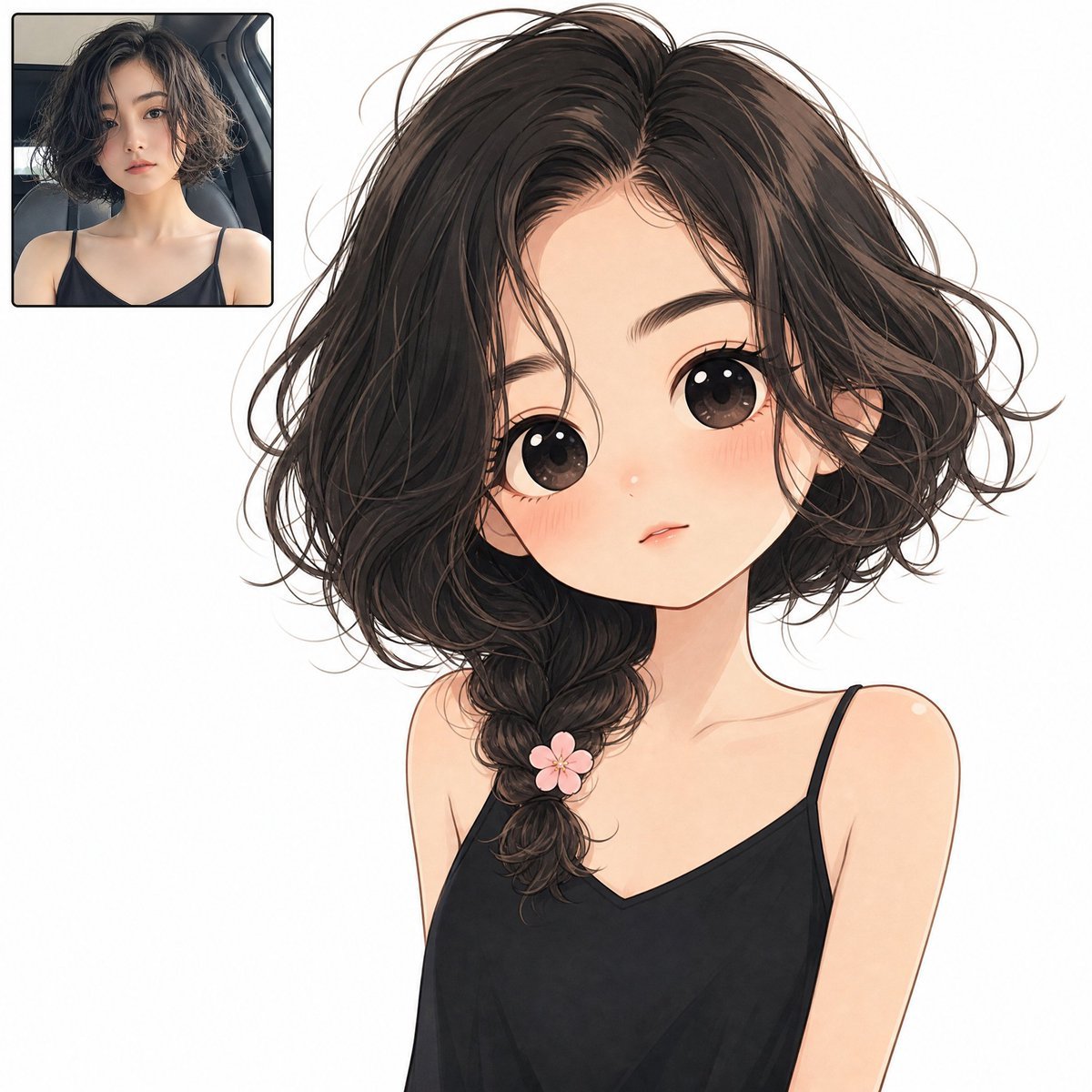 Full-bleed digital illustration of a cute minimalist chibi anime — AI photo prompt example