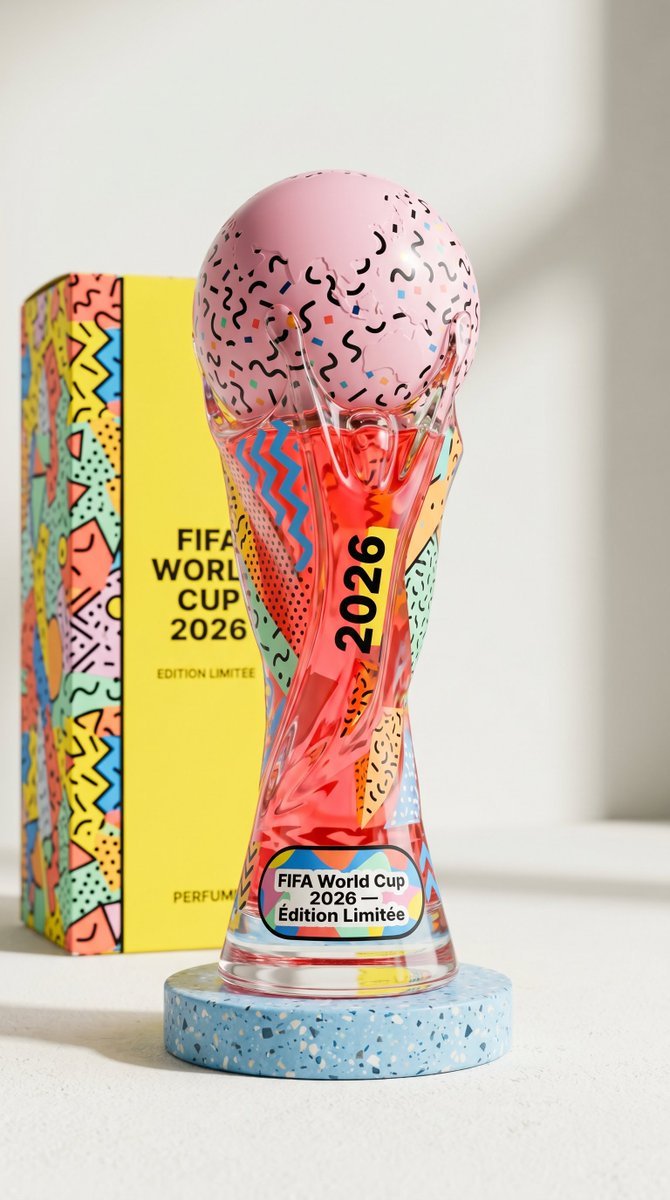 Product render of a Fifa 2026 World Cup commemorative perfume AI photo prompt example