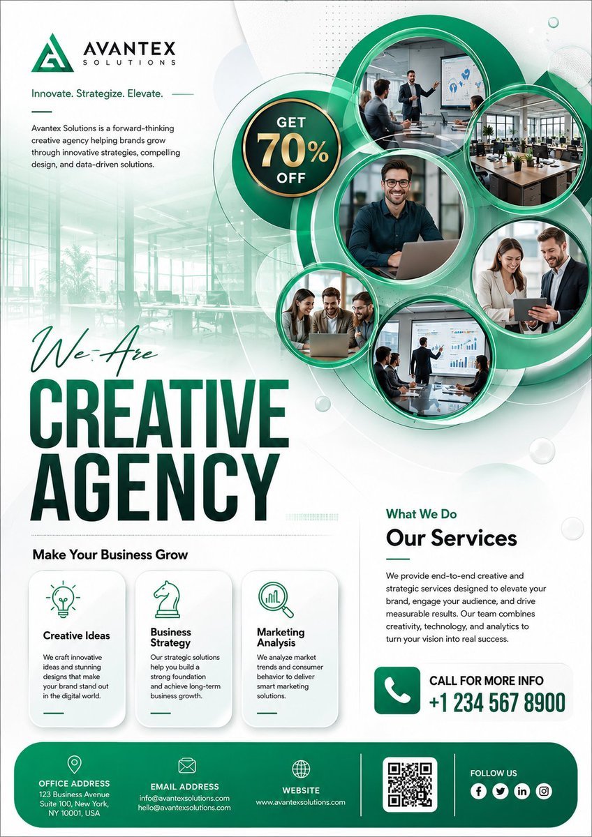 Create an ultra-premium corporate business promotional flyer that looks like an award-winning project featured on Behanc AI photo prompt example