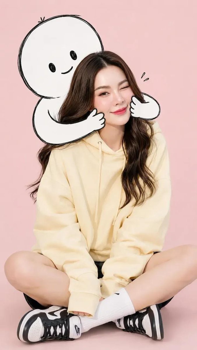 A high-quality, photorealistic fashion portrait of a cute, minimalist young Filipina woman. She is sitting comfortably a AI photo prompt example