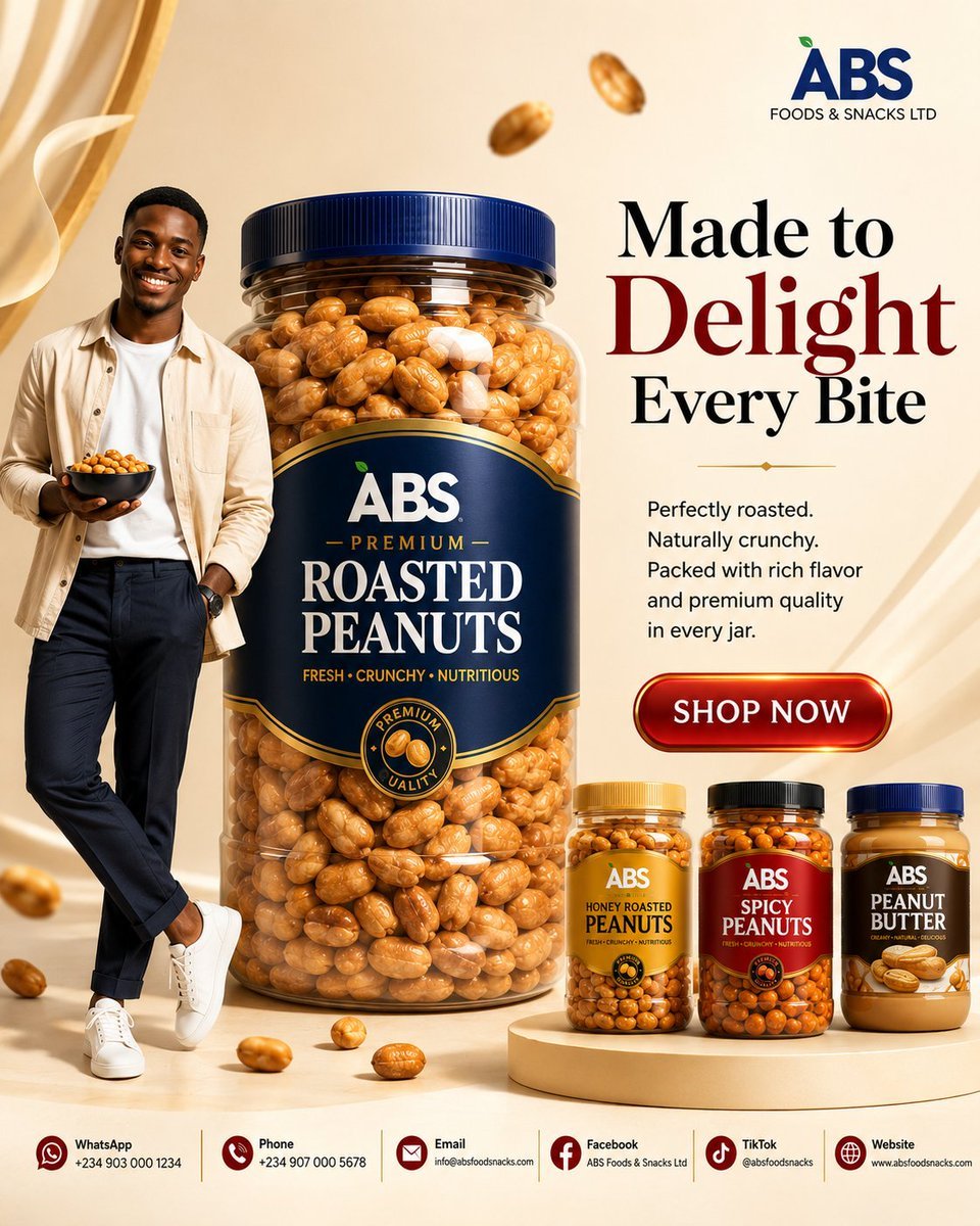 Ultra-premium commercial advertisement for ABS Foods & Snacks Ltd — AI photo prompt example