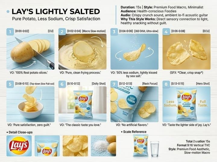 Concept: Premium food commercial for Lays Lightly Salted — AI photo prompt example