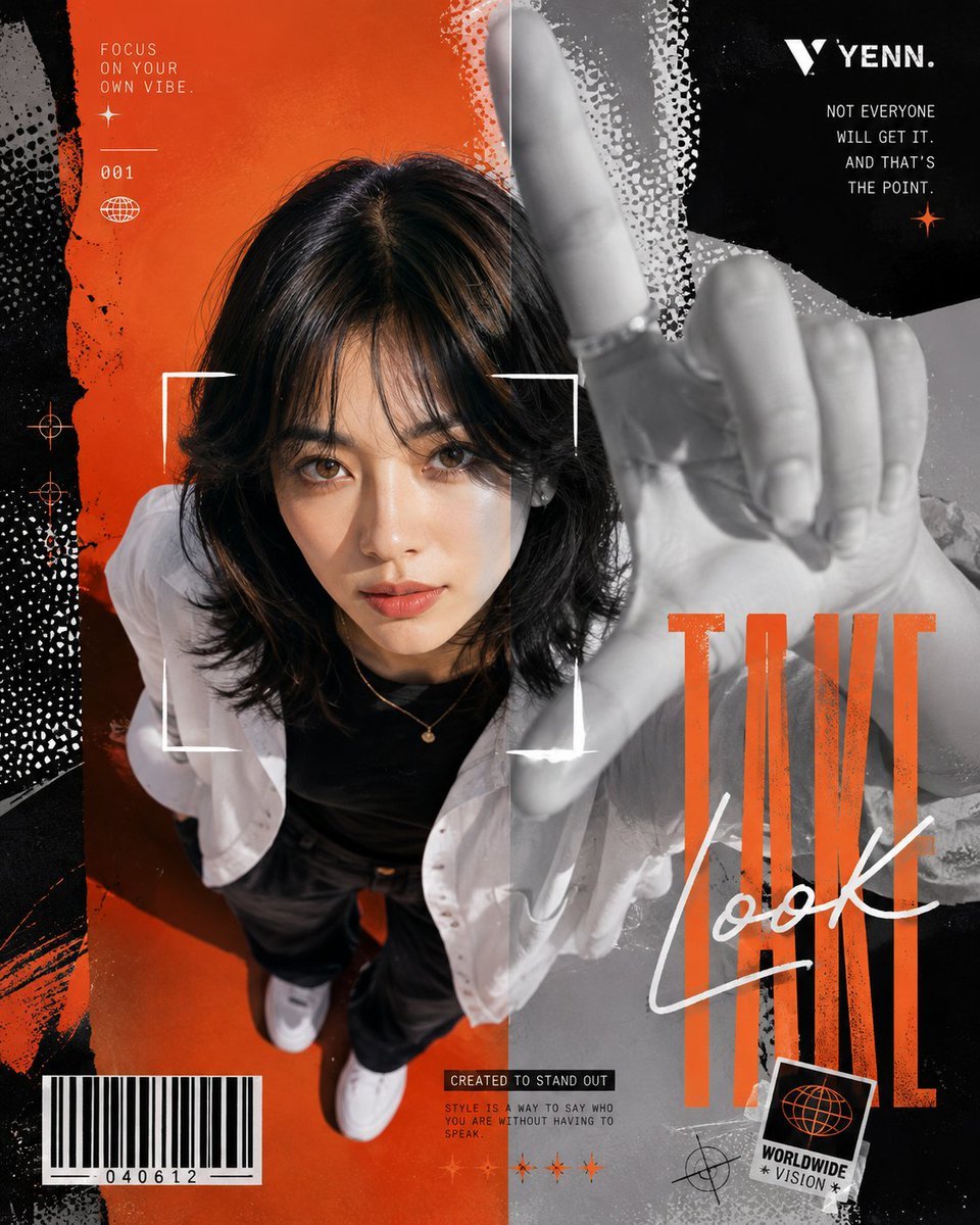 Modern editorial fashion poster in a bold Y2K streetwear graphic — AI photo prompt example