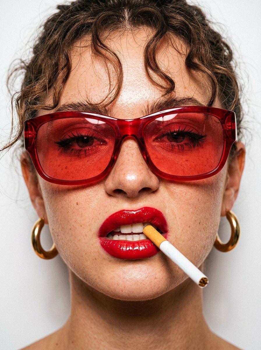 Subject: gender: female, pose: extreme close-up of face, lips — AI photo prompt example
