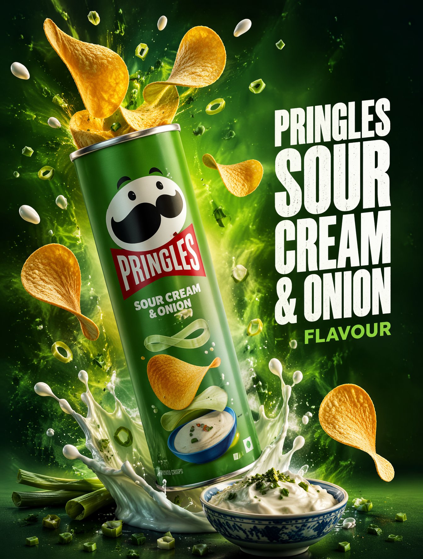 Ultra-premium Pringles commercial advertising poster, luxury snack AI photo prompt example