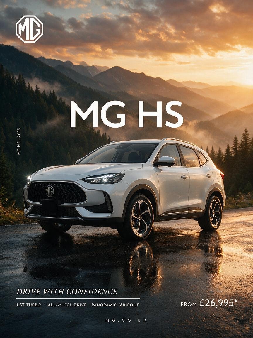 Professional automotive commercial ad poster — AI photo prompt example