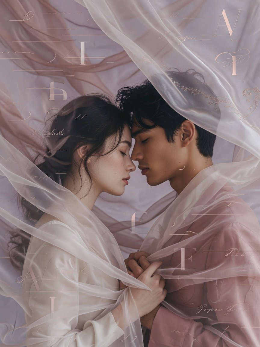 Silk Ripple Typography Couple Portrait — AI photo prompt example