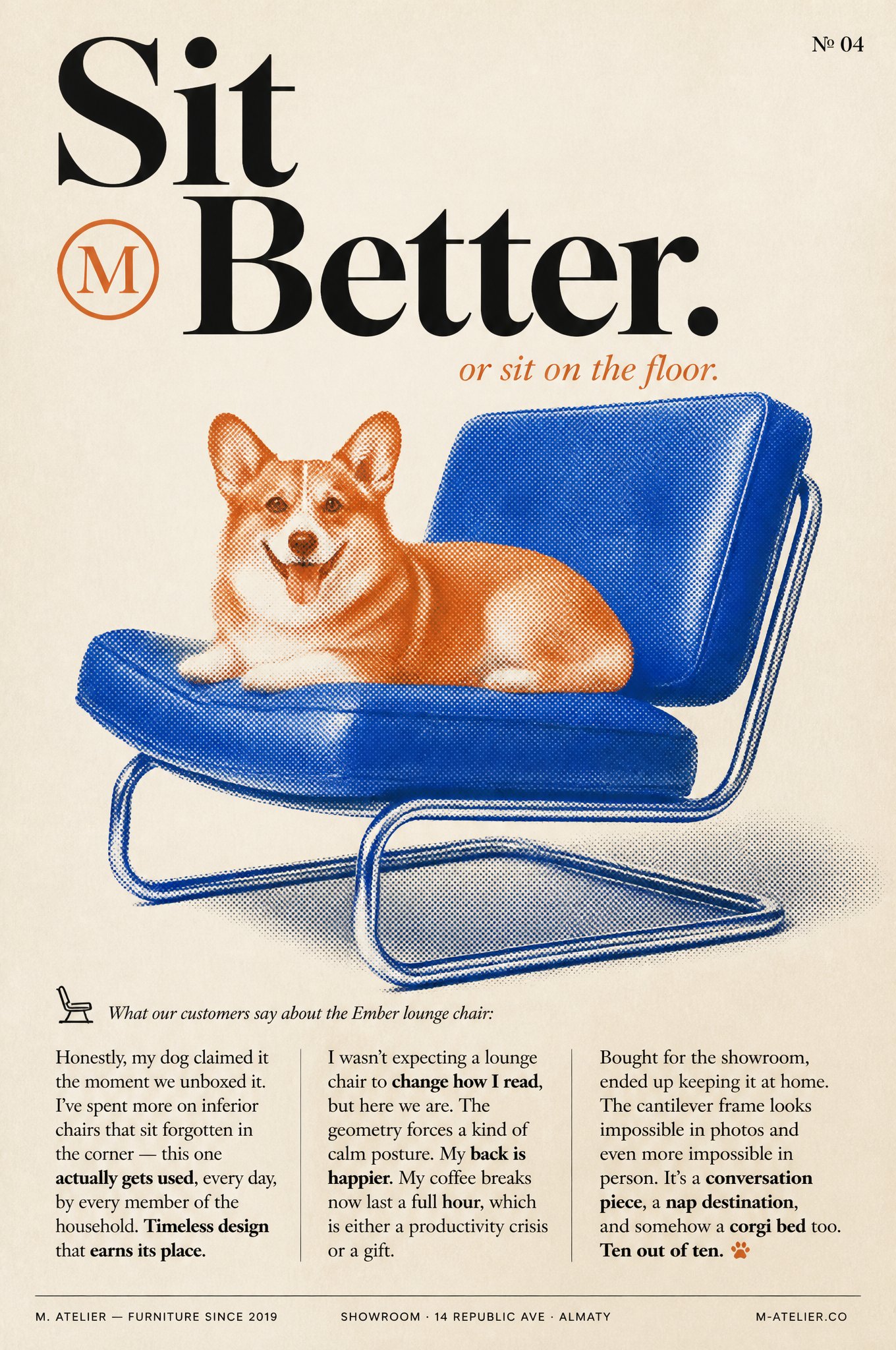 Vertical editorial poster in the style of a premium design magazine spread. Clean paper-textured background with a duoto AI photo prompt example