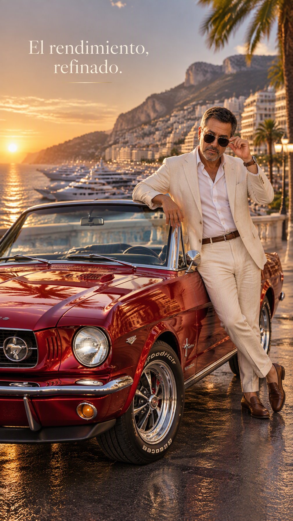 El personaje en la imagen de referencia 1 Campaña automotriz de lujo vertical 8K ultra fotorealista, 9:16, con un impres AI photo prompt example